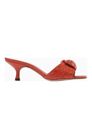 Schutz Kareena 60mm Deri Knot Detaylı Mules, Kare Burun Ve Zarif Kavisli Topuk Kahverengi