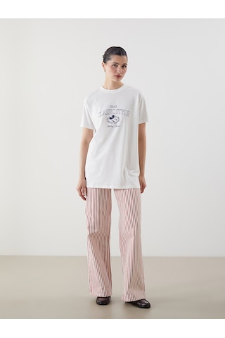 Lcw Modest Beyaz Mickey Mouse Baskılı Oversize %100 Pamuklu Kadın Tişört