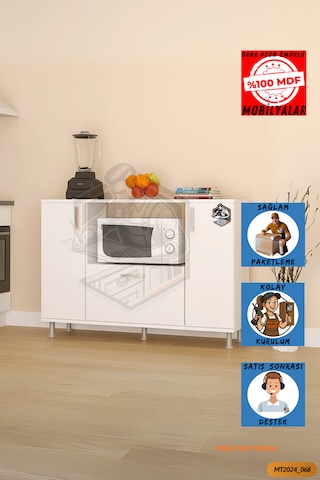 Tamamı Mdf Mikrodalga Fırını Dolabı 3 Kapaklı Çok Amaçlı Mutfak D