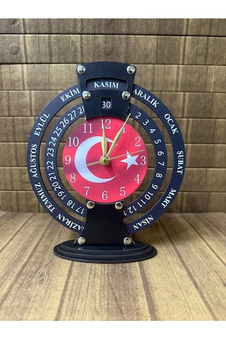 Shelife Türk Bayraklı Sonsuz Maya Takvimli Masa Saati