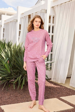 Aydoğan Kadın Lavin Ribana Manşetli Orta Pembe Koton Pijama Takım 0528 Pembe