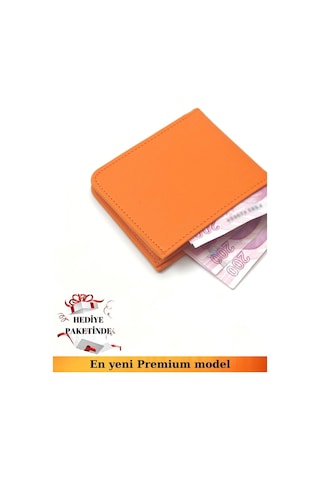 Turuncu Cüzdan Vegan Deri İnce Gizli İçten Çıt Çıtlı Kapama Süper İnce Ve Zarif Hediye Paketinde Siyah
