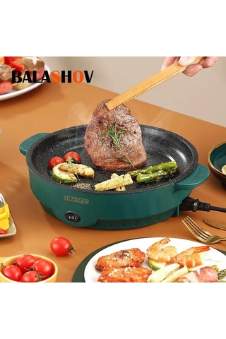 Youmex 22cm Yeşil Elektrikli Izgara - Hızlı Isınma, İki Temperatur Kontrolü, Anti Kayma Tabanlı, Temizliği Kolay Yeşil
