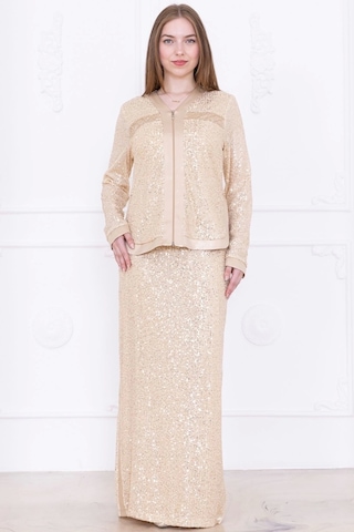 V Yaka Payetli İkili Takım 4716-bej Bej