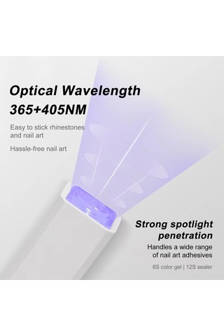 Vkemall Mini El Tipi Mavi Işık Manikür Kurutma Lamba, 395+405nm Dalga Boyu, Taşınabilir Şarjlı, Hızlı Kuruma, Beyaz Renk