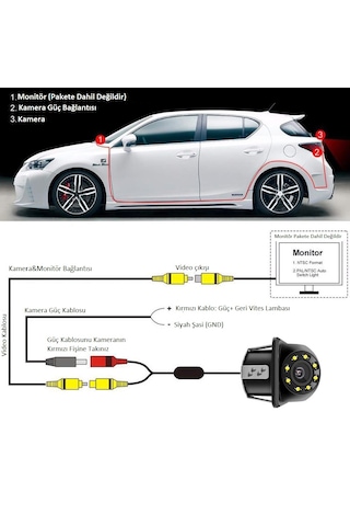 Yate10 8 Ir Ledli Gece Görüşlü Dinamik Çizgili Geri Görüş Kameras