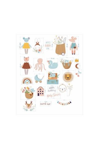 Sevimli Hayvanlar Çocuk Ve Bebek Odası Duvar Sticker Seti Kokusuz, Silinebilir Folyo Baskes Etiket Çok Renkli