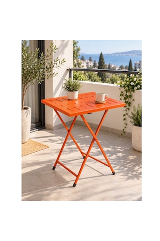 Katlanır Metal Balkon Bahçe Bistro Masa 50x50 Cm Kare Masa 75 Cm Turuncu 1644