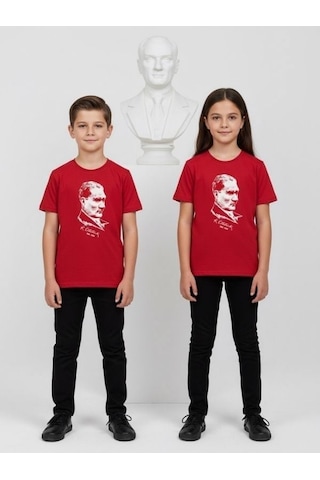 Zekids Çocuk Atatürk Baskılı Yarım Kollu T-shirt-17205 Kırmızı