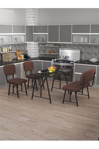Hayat 70x110 Bendir Mutfak Masası, Mutfak Masası Takımı, Yemek Masası, 2 Sandalye 1 Bench - Kahverengi Kahverengi