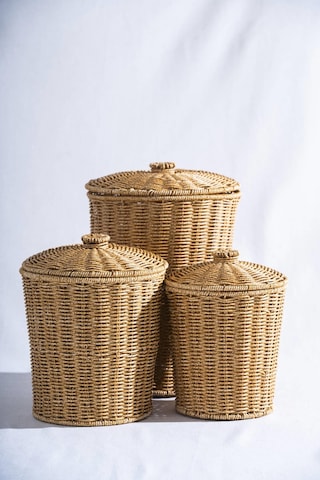 Nomad 3 Lü Kapaklı Hasır Sepet Seti Krem