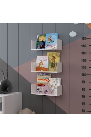 Asra Trend Çocuk Odası Duvar Rafı Kitaplık ÇR-03 %100 MDF 3'lü Set Beyaz