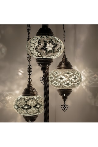 Mozaik 3'lü Lambader, Köşe Lambası, Osmanlı Dekoratif Ev Aydınlatmaları, El Yapımı Lambader