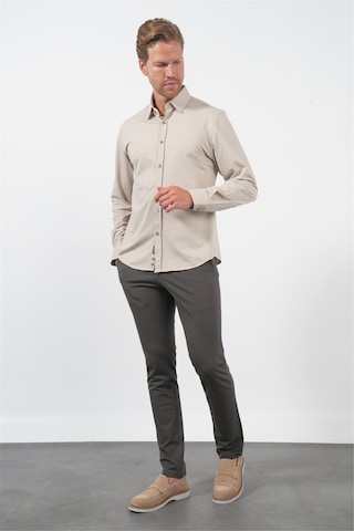 İmza Bej Tulum Yaka Uzun Kol Cepsiz Örme Slim Fit Pamuklu Gömlek 1004260208 Koyu Bej