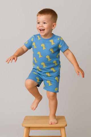 Aden Kids Dinazor Baskılı Yazlık Pijama Takımı Buz Mavisi