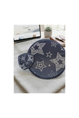 Star Desenli Katlanabilir Yuvarlak Yazlık Taşınabilir Çantalı El Yelpazesi 25cm