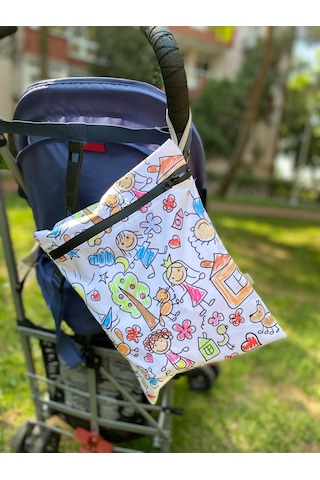 Yorni 43x46cm, Family, Su Geçirmez Bebek Çocuk Beslenme Çantası, Torba Beyaz