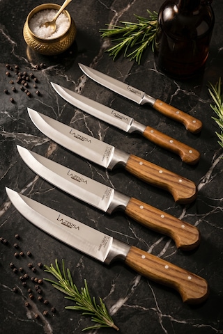 Lazbisa Mtf-037 Hand Craft Mutfak Bıçak Seti Et Ekmek Sebze Bıçağı 5 Li Set Günlük Kullanım