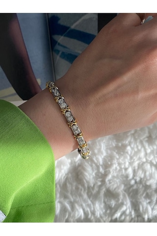 Pinery Jewels Vıp Tiff Suyolu X Zirkon Taşlı Kelepçe Altın