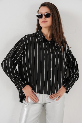 Gülsüm Aydın 5924 Gümüş Çizgili Gömlek - Siyah Siyah
