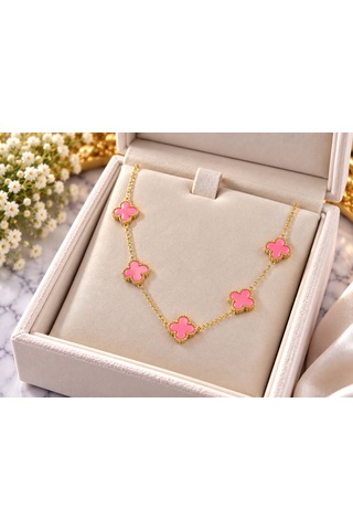 Terragolds Çelik Zincir Gold Renk Pembe Baby Boy Yonca Kadın Kolye - Bko10572 Altın