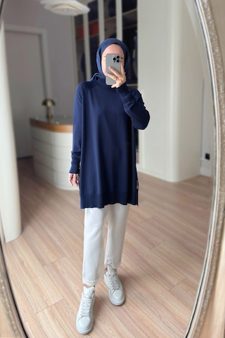 Kahijab Yan Fermuar Basic Merserize Tunik - Lacivert