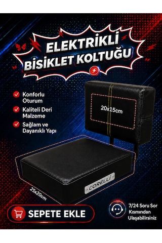 Corelli Elektrikli Bisiklet Arka Deri Koltuk, Elektrikli Bisiklet Deri Koltuk, Motosiklet Deri Koltuk, Arka Sele Çocuk Deri Koltuk Seti Siyah