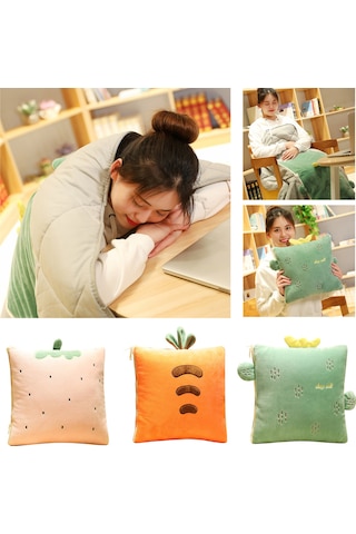 Geeksen Yeşil Kaktüs Desenli İki Kullanımlı Yorgan Yastık - 100x150cm Koltuk/ofis Yorganı, 35x35cm Yastığa Dönüştürülebilir,聚酯 Malzeme, Sıcak Ve Konforlu Yeşil