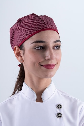 Chef Bone Kep Aşçı Şef Şapkası Kare Desenli Bordo Çok Renkli