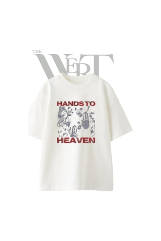 Thewert Grunge El Izleri Tasarım Baskılı Ünisex Beyaz Oversize T-shirt