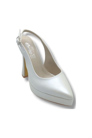 Desire 8702-26 Sedefli Deri Platform Topuk Kadın Ayakkabı 11,5cm Krem