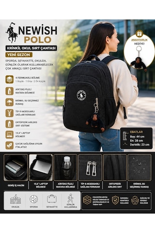 Newish Polo Klinkır Bayan Sırt Çantası Yeni Sezon -siyah Siyah