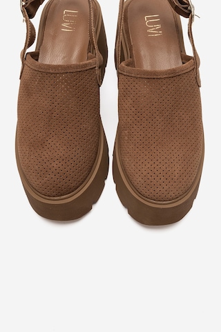 Luvi Shoes Caldrıs Taba Süet Hakiki Deri Önü Kapalı Kalın Tabanlı Kadın Sandalet