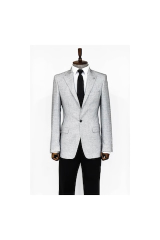 Wessi Kendinden Desenli Slim Fit Gri Erkek Ceket Gri