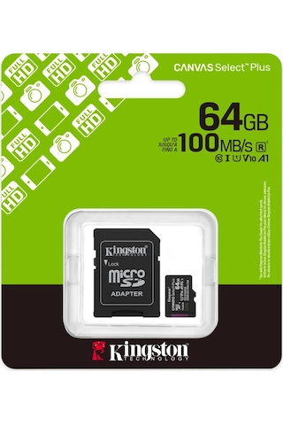 Kıngston Sdcs3/64gb, Canvas Select Plus Gen3 A1, 100mb/s, Microsd Kart Bellek Sd Adaptörlü