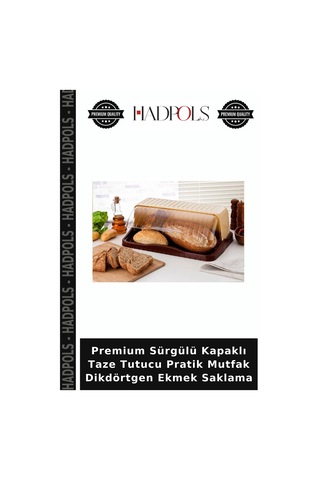 Premium Sürgülü Kapaklı Taze Tutucu Pratik Mutfak Dikdörtgen Ekmek Saklama Kahverengi
