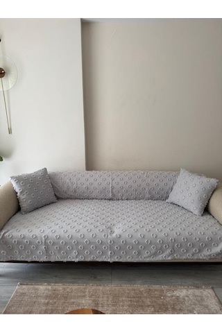 Konik Kırlent Kılıfı Hediyeli 170x210 Cm Pamuklu Koltuk Örtüsü Gri Gri