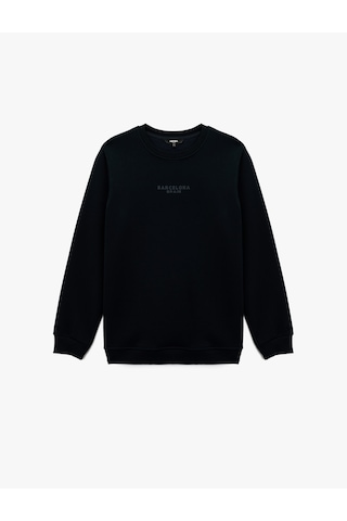 Koton Üç İplik Şardonlu Regular Fit Bisiklet Yaka Uzun Kollu Baskılı Sweatshirt Lacivert 7wam70036mk