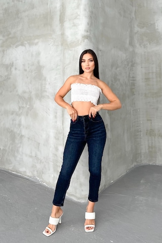 HLT Jeans Blue Black Kadın Likralı Boyfriend Jean Yüksek Bel Esnek Kot Pantolon Mabel-2021 Blue Black
