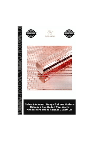 Salon Aksesuarı Banyo Dekoru Modern Dokunuş Kendinden Yapışkanlı Aynalı Kare Bronz Sticker 30x30 Cm Çok Renkli