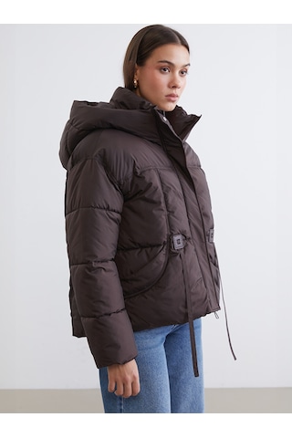 Lcw Modest Bordo Kapüşonlu Oversize Kadın Şişme Mont
