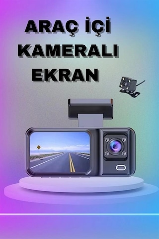 1080p 3 Lensli Wifi Araç İçi Kameralı Ekran Dvr Kaydedici Gece Görüşlü