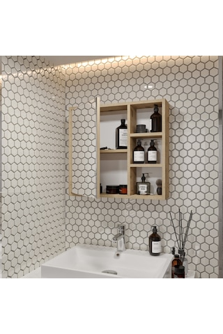 Rosepal Mobilya Luna Banyo Tuvalet Aynalı Lefkas Dolap 65' Meşe