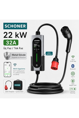 Schoner 22 Kw Trifaz - Monofaz Taşınabilir Elektrikli Araç Şarj Cihazı