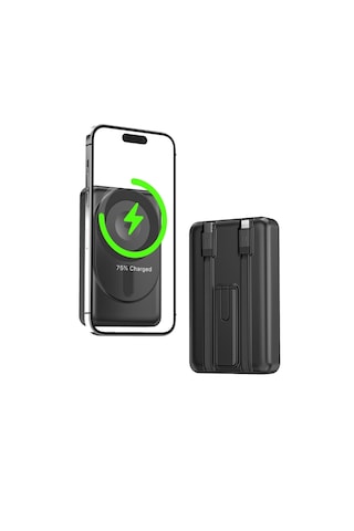İdragon Dr-05 10000mah Manyetik Kablosuz Hızlı Şarj Powerbank - 15w Magsafe, 22.5w Çıkış, Dahili Kablolu Taşınabilir Şarj Cihazı Gri