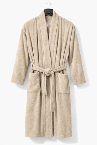 Kimono Yaka Unisex Pamuklu Tek Kişilik Bornoz Bej S-m