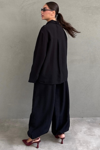 Madmext Siyah Oversize Gömlek Balon Pantolon Kadın Takım Mg2779