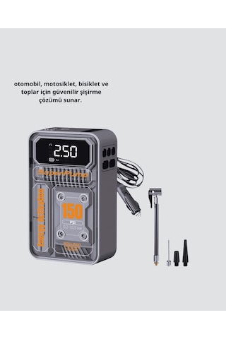 Kablosuz Hava Pompası, 150 Psı, 6000mah Şarjlı, Taşınabilir