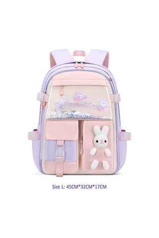 Tcherchi Tavşan Detaylı Su Geçirmez İlkokul Sırt Çantası Pembe Ahşap