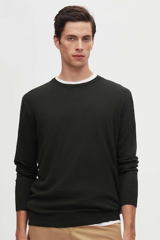 Regular Fit Haki Tüylenme Yapmayan Bisiklet Yaka Triko Kazak Haki